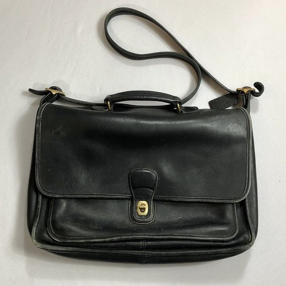 Coach Other - Vintage Coach Leather Briefcase Messenger Black Bag Adjustable Strap  K7C-5180